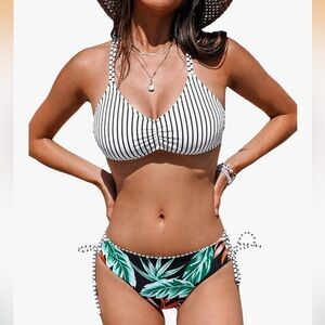Cupshe reversible striped bikini with tropical print